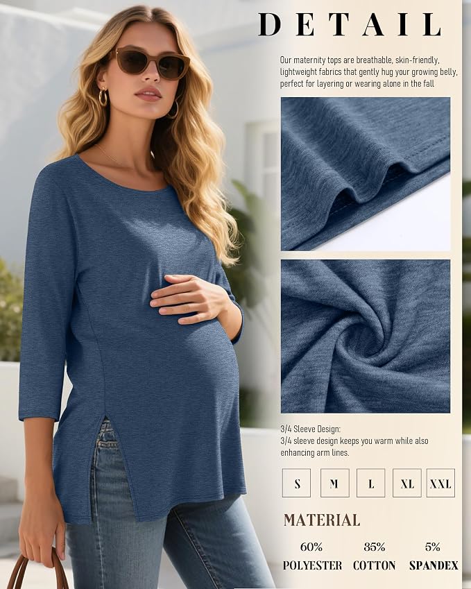 3 Pack Women's 3/4 Sleeve Maternity Shirts Elbow Length Clothes Round Neck - Image 4