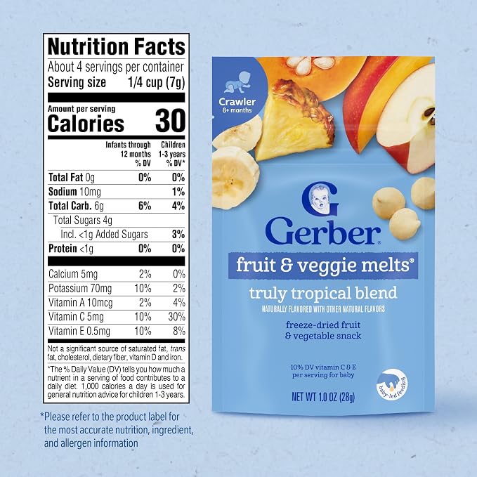Gerber Stage 3 Baby Snacks, Truly Tropical Blend, Fruit & Veggie Melts - Image 2