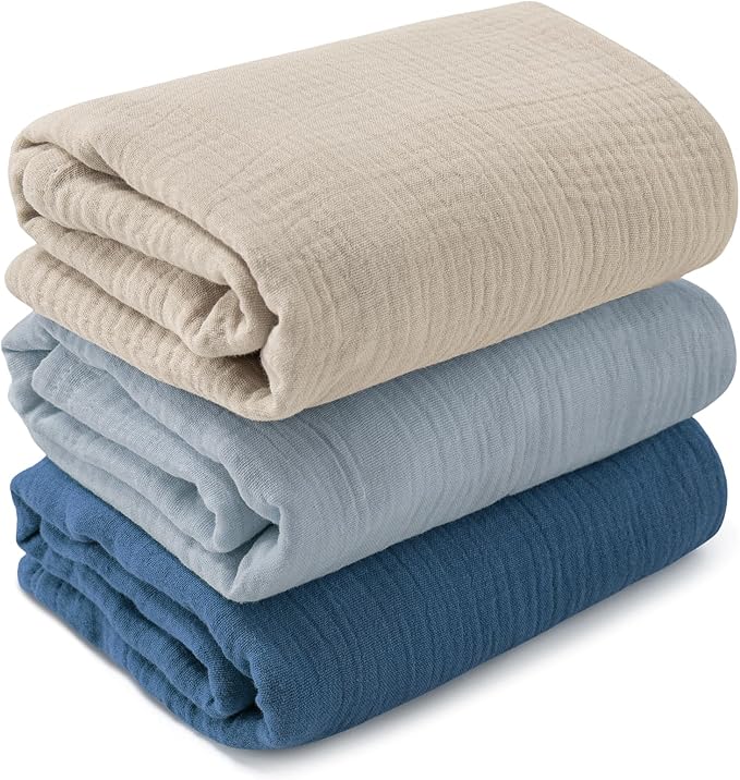 Muslin Swaddle Blankets for Newborn, 3 Pack Breathable Soft Receiving Blanket by LYRICHOMBABY