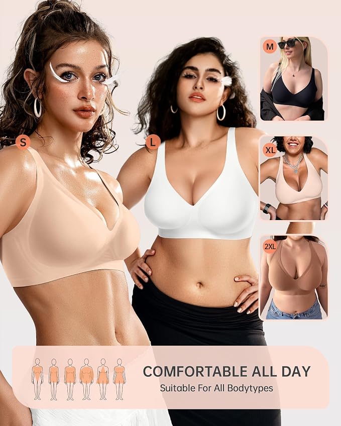 OEAK Womens Deep V Bras Wireless Comfortable Bra Supportive No Underwire Bras - Image 5