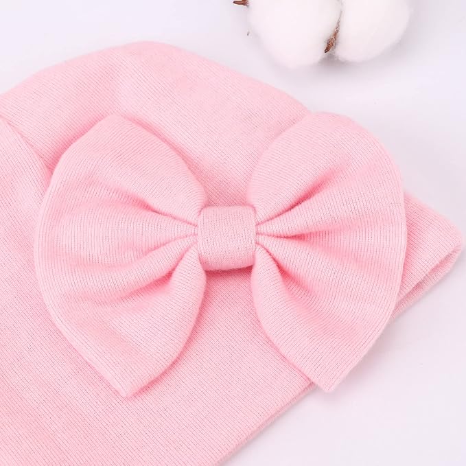BQUBO Newborn Baby Hats Mittens Set Hospital Hat Beanie Infant Bow Hats Baby - Image 6