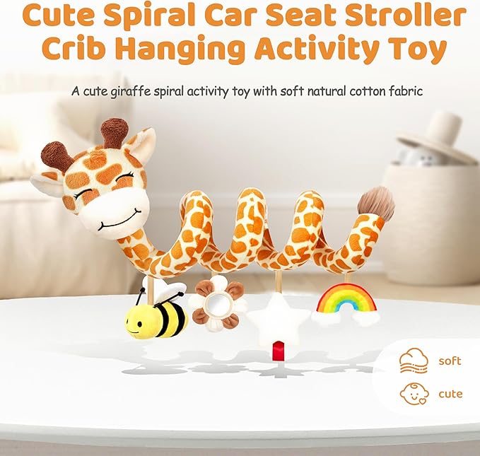 Stuffed Spiral Car Seat Baby Toys 0-6 Months, Infant Carseat Sensory Toys - Image 2