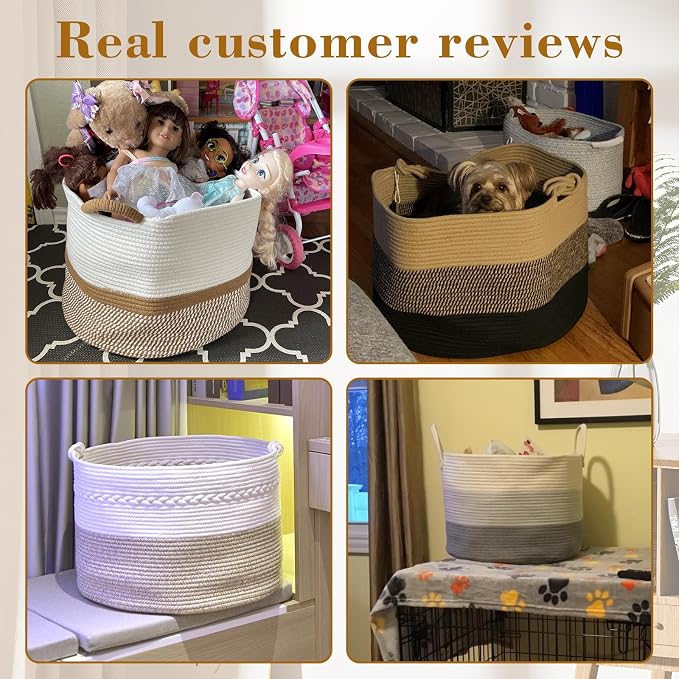 67L Storage Basket for Organizing, Cotton Rope Woven Blanket Basket, Toy - Image 7