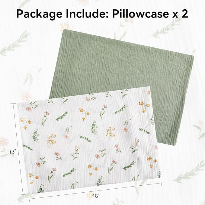 TILLYOU Muslin Toddler Pillowcase 2 Pack, 13x18 Soft Travel Cotton Pillow Case - Image 2