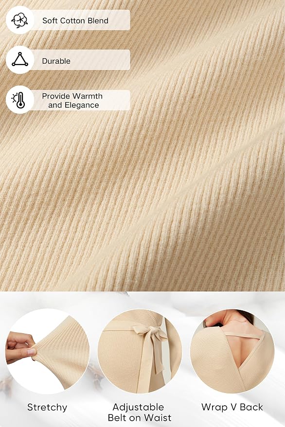 OUGES Womens Soft Cotton Blend Maternity Sweater Wrap V Neck Long Sleeve V Back - Image 2