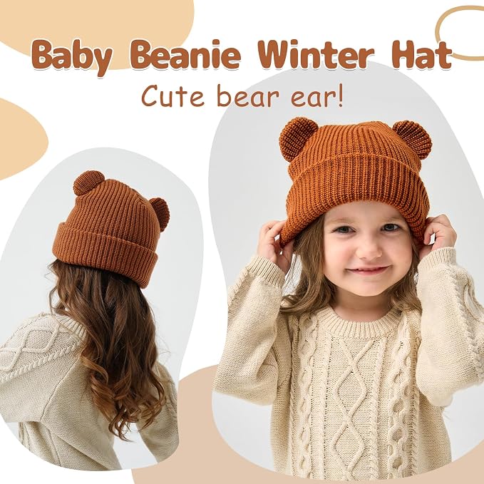 Toddler Boy Winter Hat Baby Knit Beanie Girl Warm Hats Kid Bear Ear Beanies - Image 6