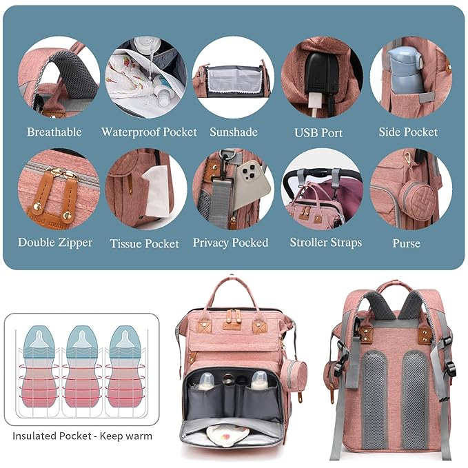 Jeryswet Baby Diaper Bags with Changing Station, Waterproof Large Capacity - Image 5