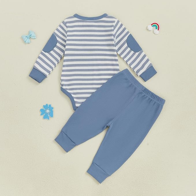 fhutpw Baby Boy Clothes 3 6 12 18 Months Ribbed Knitted Long Sleeve Romper and - Image 3
