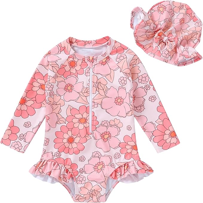 Infant Baby Girl Swimsuit One-Piece Long Sleeve Rash Guard by YOUNGERTREE