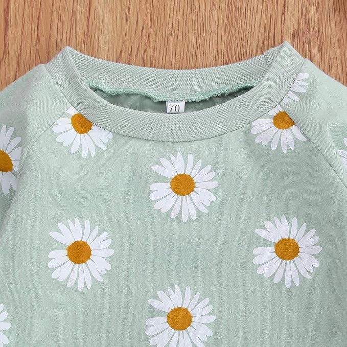 3Pcs Baby Girl Outfits Daisy Sweatshirt + Pants + Headband Infant Fall Winter - Image 3