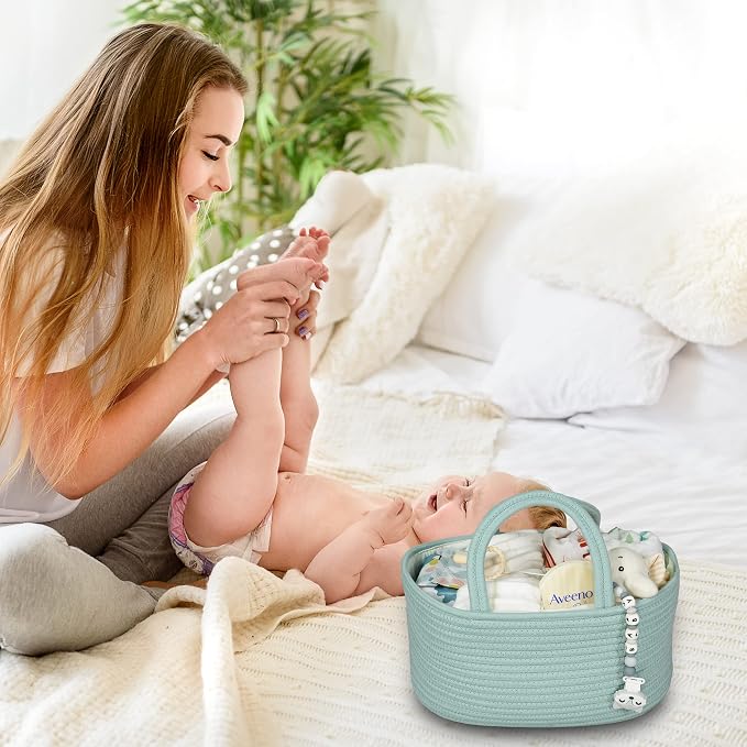 Diaper Caddy Organizer for Baby Cotton Rope Nursery Storage Bin Basket Portable - Image 5