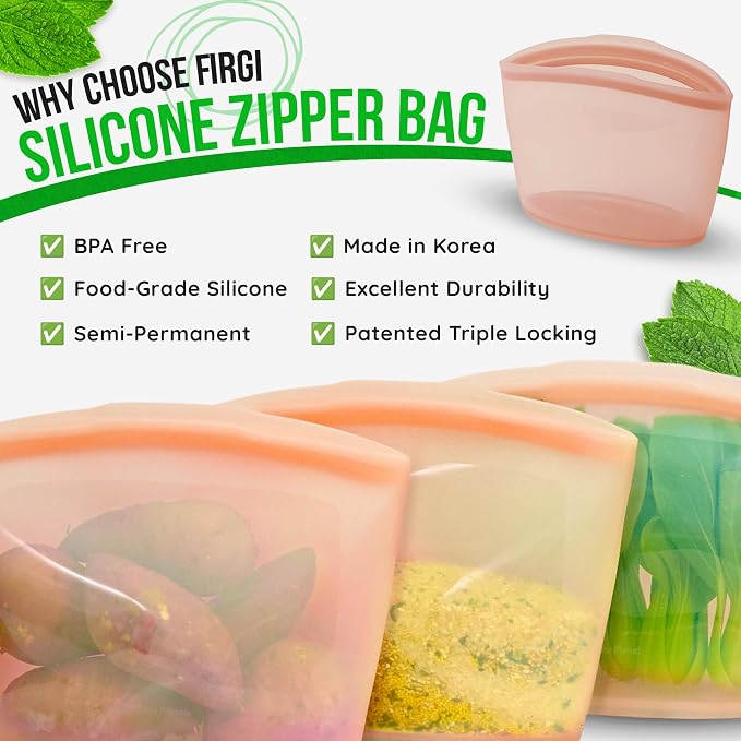 Premium Platinum Silicone Reusable Food Storage Bags 3-Pack, Airtight Zip Lock - Image 3