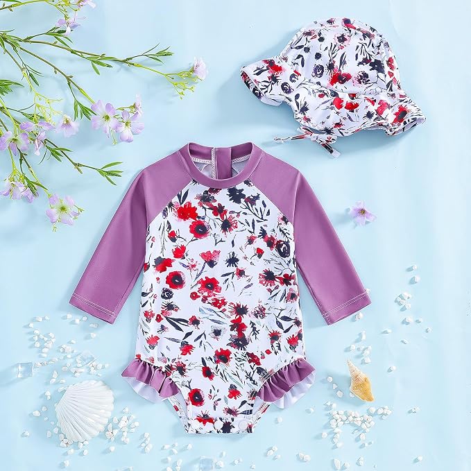 WOLBAY Baby Girl Swimsuit Long Sleeve One Piece Rash Guard - Image 2
