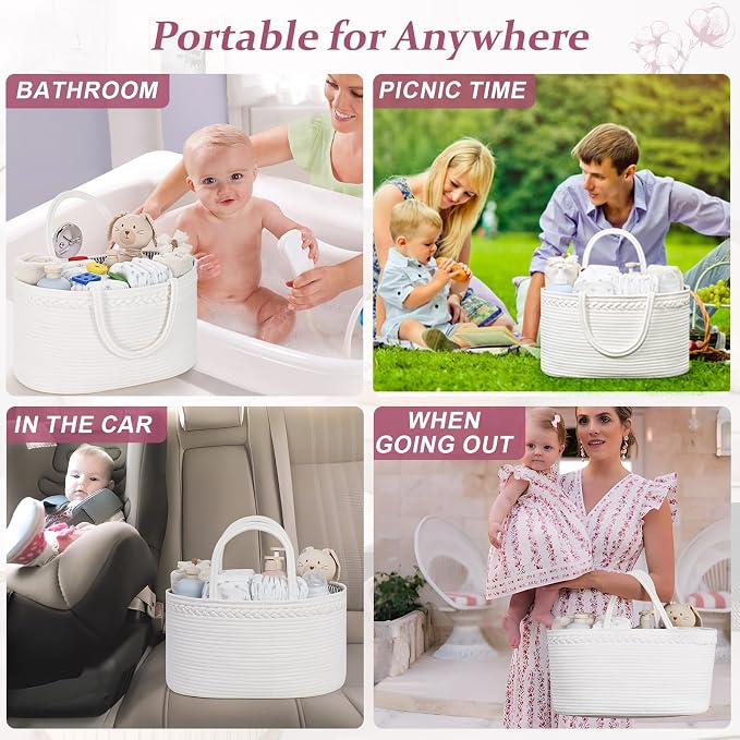 Baby Diaper Caddy Organizer, Cotton Rope Diaper Basket, Baby Basket - Image 3