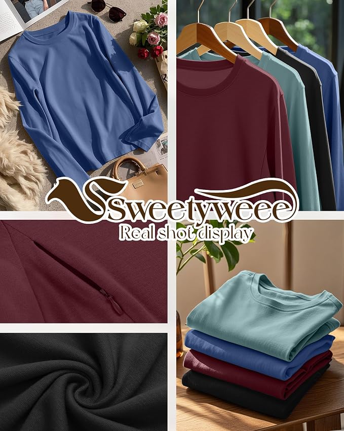 4 Pack Women's Nursing Breastfeeding Tops, Long Sleeve Maternity Shirts Loose - Image 3