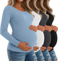Riyiper 4 Pack Women's Maternity Shirts, Long Sleeve Cotton Ribbed Pregnancy by Riyiper