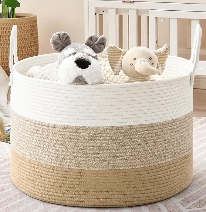 67L Storage Basket for Organizing, Cotton Rope Woven Blanket Basket, Toy - Image 9