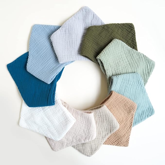 Konssy Muslin Baby Bibs 10 Pack Baby Bandana Drool Bibs 100% Cotton - Image 6