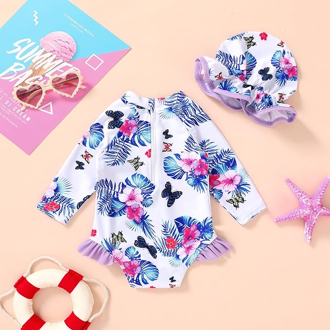Infant Baby Girl Swimsuit One-Piece Long Sleeve Rash Guard - Image 3