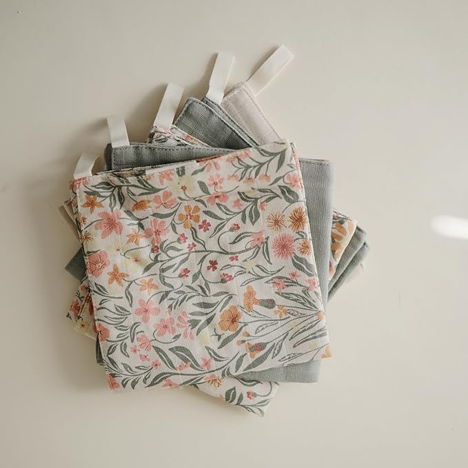 mushie Muslin Organic Cotton Washcloths 5-Pack | Soft Wipes - Image 6