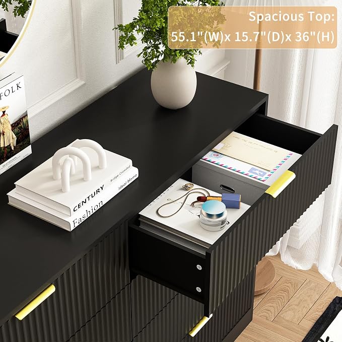 8 Drawer Dresser for Bedroom, Modern Fluted Double Dresser, Wooden Beside Table - Image 5