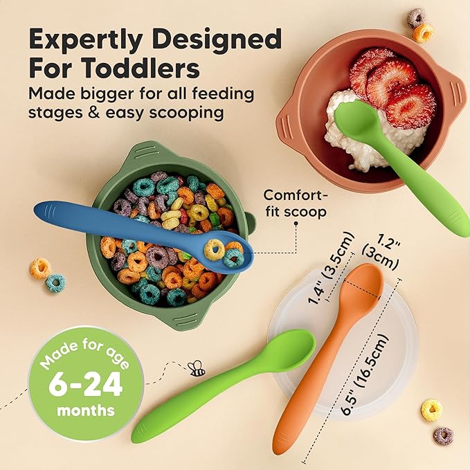 KeaBabies Silicone Baby Spoons, Self Feeding 6-12 months - Image 2