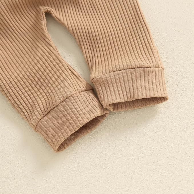 Newborn Baby Boy Girl Clothes Ribbed Knitted Long Sleeve Romper Pants Solid - Image 7