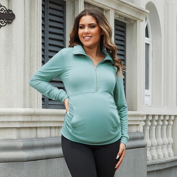 GINKANA Maternity Women's Long Sleeve Shirt Half Zipper Lapel Lightweight - Image 4