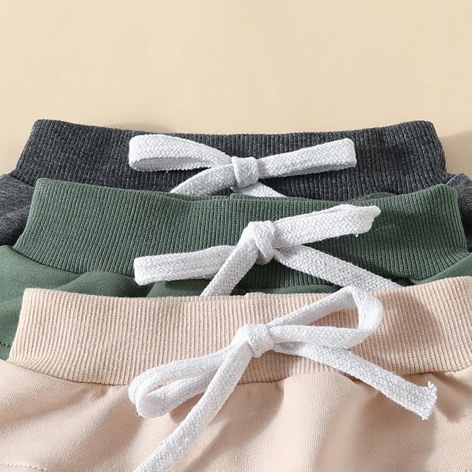 Sejardin Toddler Baby Boy Girl Pants 3 Pack Solid Color Elastic Waist Jogger - Image 4