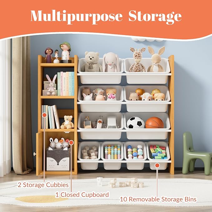 Toy Storage Organizer with 3 Shelves 1Lockers and 10 Bins, Toy Organizers - Image 3