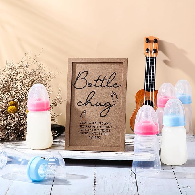 Roowest Bottle Chug Baby Shower Game Favors Including Kraft Theme Wooden Sign - Image 4