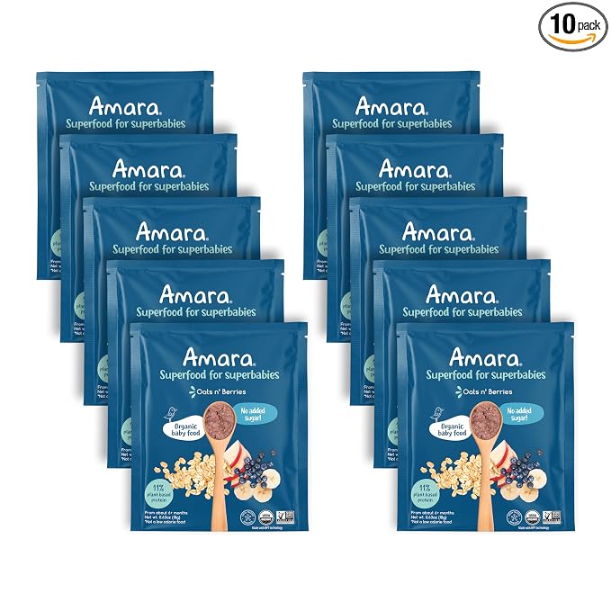 Amara Organic Baby Food | Oats and Berries | Baby Cereal to Mix by Amara