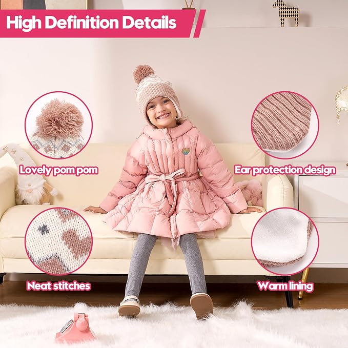 Moon Kitty Baby Girls Earflaps Knit Hats Infant Baby Beanies6-12Months - Image 3