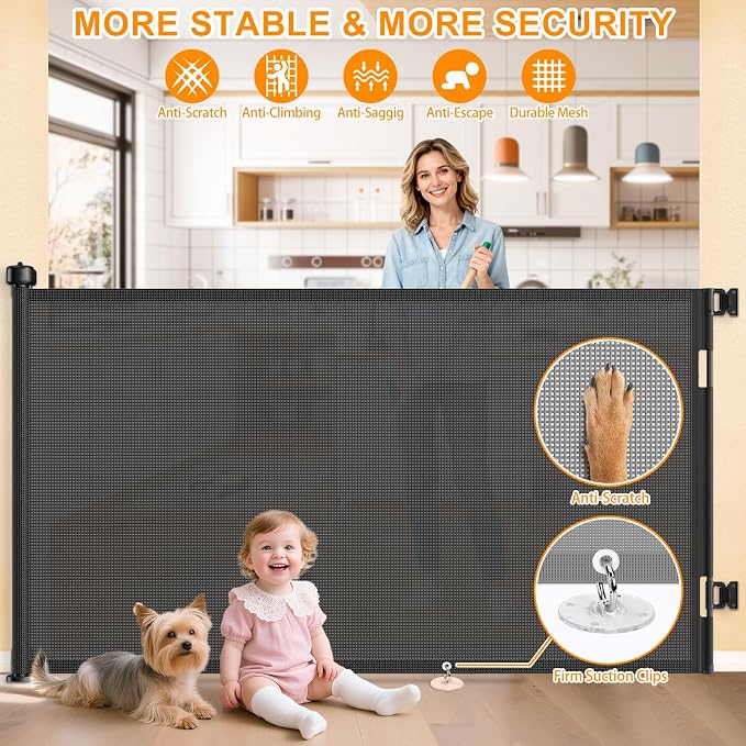 55 Inch Retractable Baby Gates Extra Wide, 41 Inch Reinforced Extra Tall Gate - Image 3