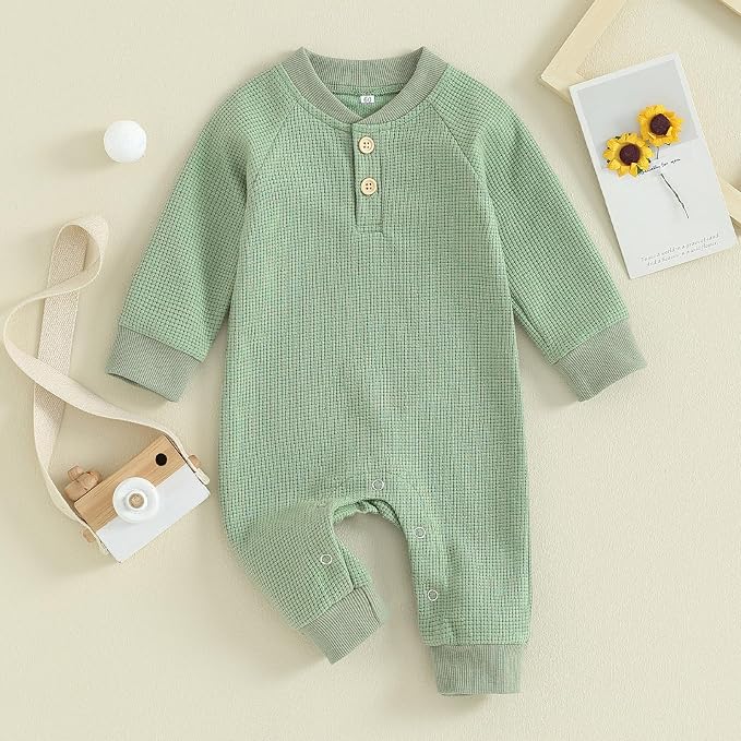 Kuriozud Newborn Infant Unisex Baby Boy Girl Clothes Button Romper Jumpsuit - Image 2