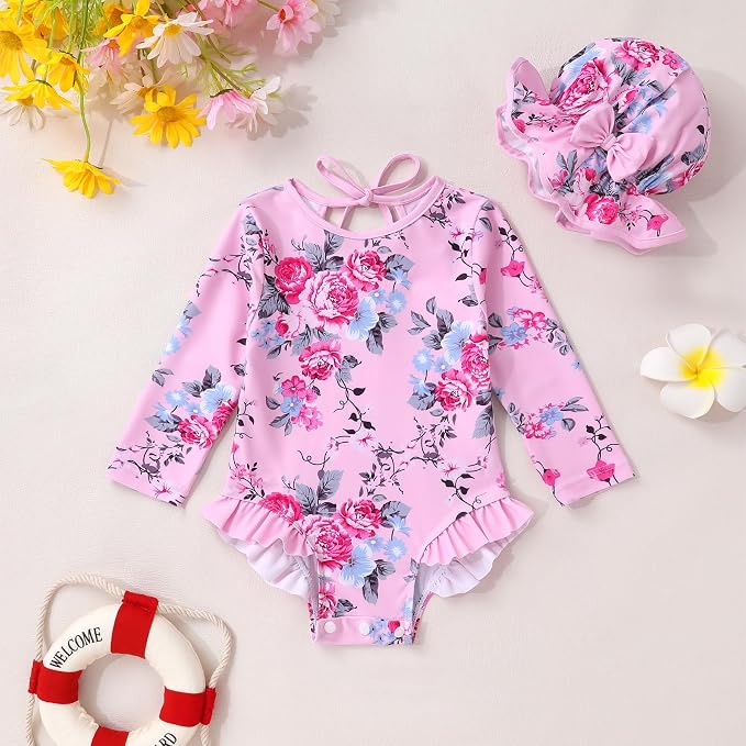 YOUNGER TREE Infant Baby Girls Swimsuit Long Sleeve Swimsuits One Piece - Image 2