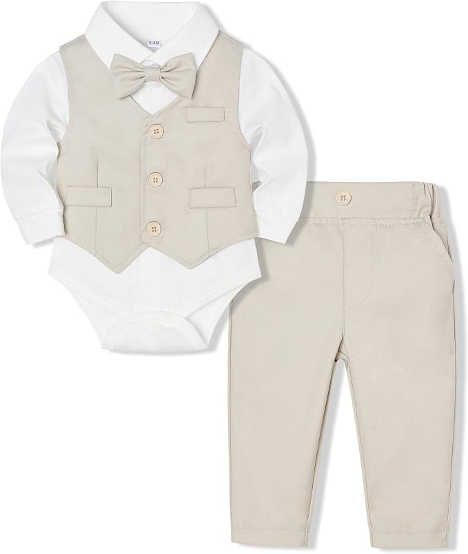 Baby Boy Clothes Suits Infant Gentleman Wedding Outfit Formal Dress Shirt Vest by Juivesia