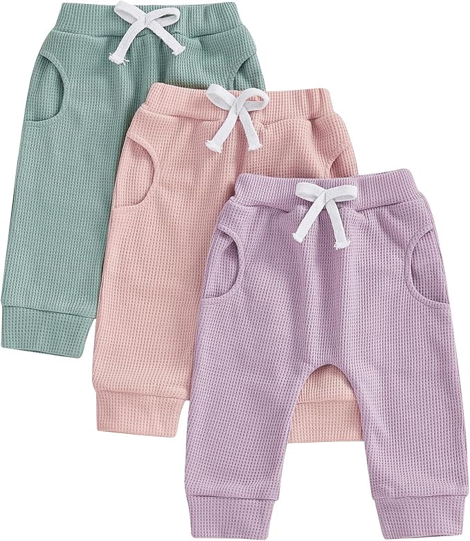 Sejardin Toddler Baby Boy Girl Pants 3 Pack Solid Color Elastic Waist Jogger by Sejardin