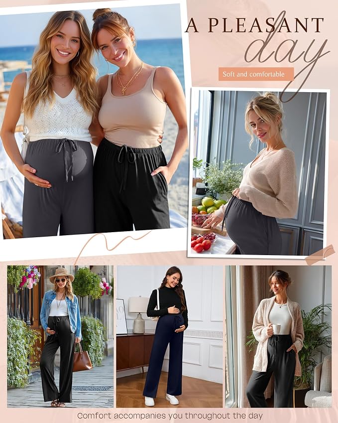3 Pack Maternity Pants for Women Over The Belly Lounge Work Pregnancy Pants - Image 5