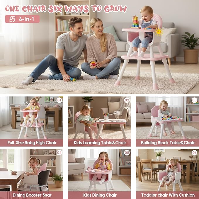 6 in 1 Baby High Chair, Convertible Highchair - Image 2