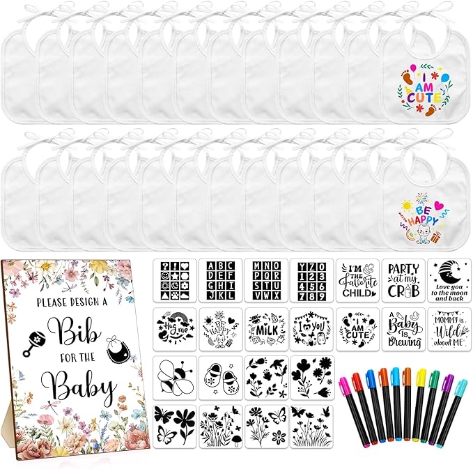 Newwiee 55 Pcs White Bibs for Baby Decorating Design a Bib Decorate Plain by Newwiee
