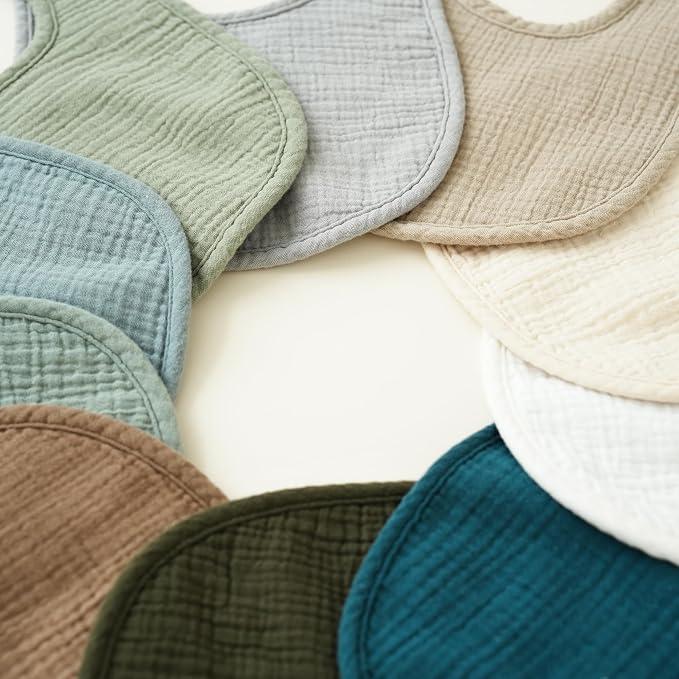 Konssy 10-Pack Muslin Baby Bibs, Soft Cotton Bandana Bibs - Image 8
