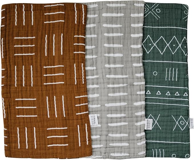 Mebie Baby Burp Cloths, Printed 3-Pack, Muslin Burp Cloth Set by MebieBaby