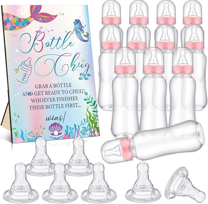 TrelaCo Mermaid Cool Baby Shower Games Bottle Chug Sign Wooden Mermaid Theme by TrelaCo