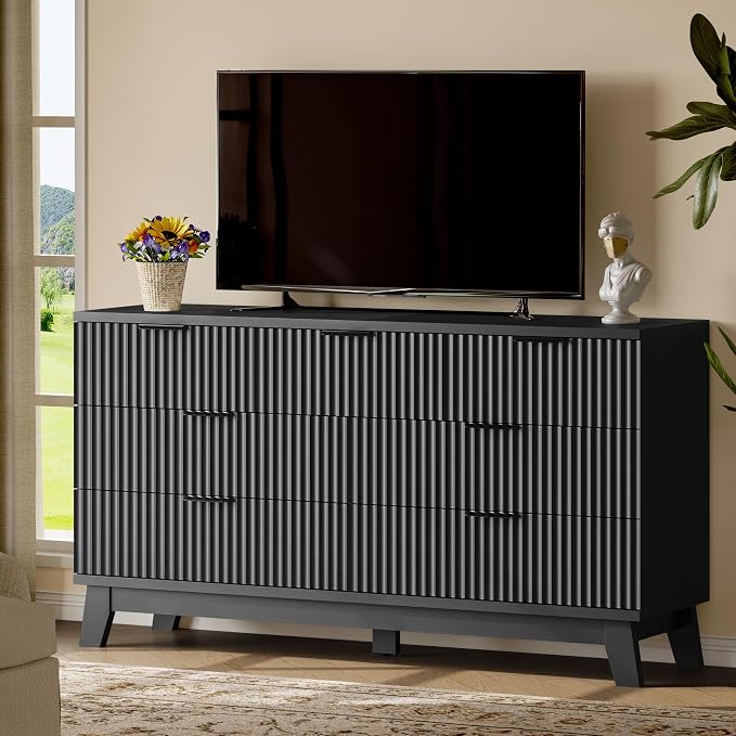 Fluted Dresser with 7 Drawers, Wooden Dresser TV Stand, Modern Closet Clothes - Image 7