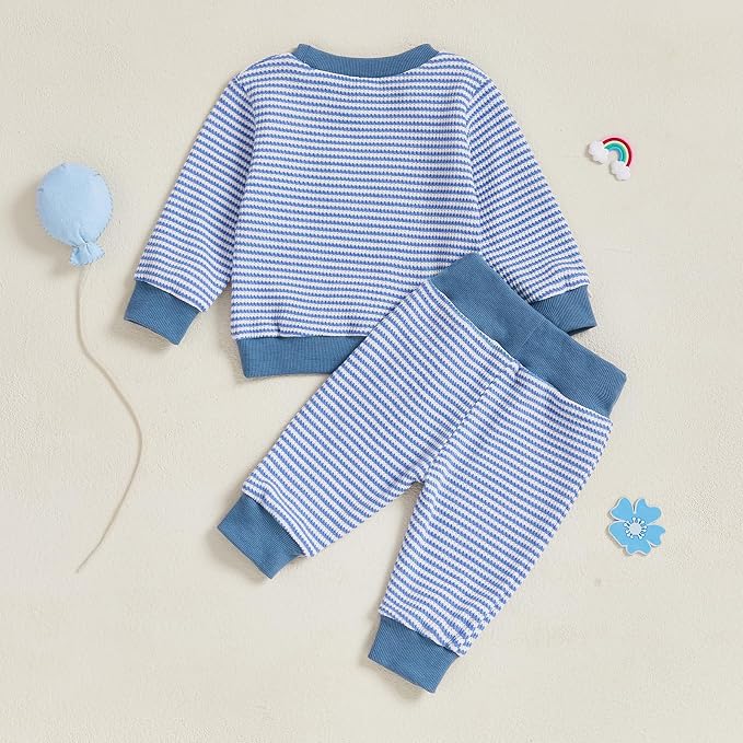 Toddler Baby Boy Fall Clothes Waffle Outfit Long Sleeve Color Blocking - Image 7