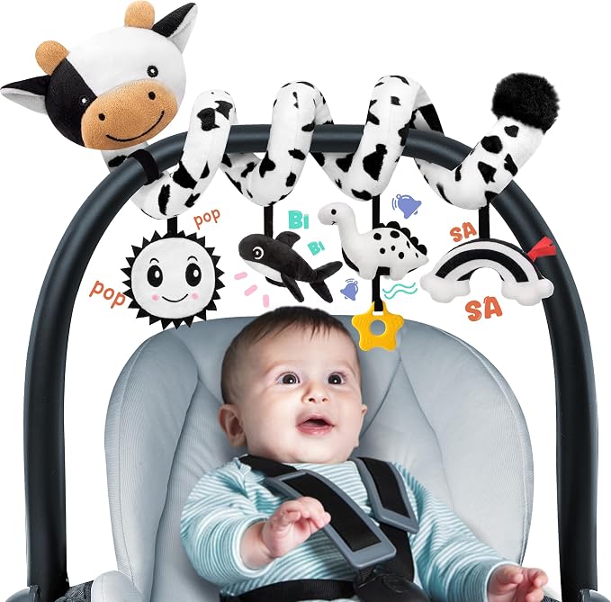 Spiral Car Seat Baby Toys 0-6 Months, Infant Carseat High Contrast Sensory Toys by STUFFED