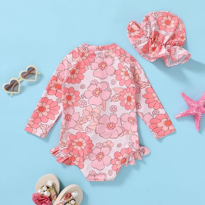 Infant Baby Girl Swimsuit One-Piece Long Sleeve Rash Guard - Image 3