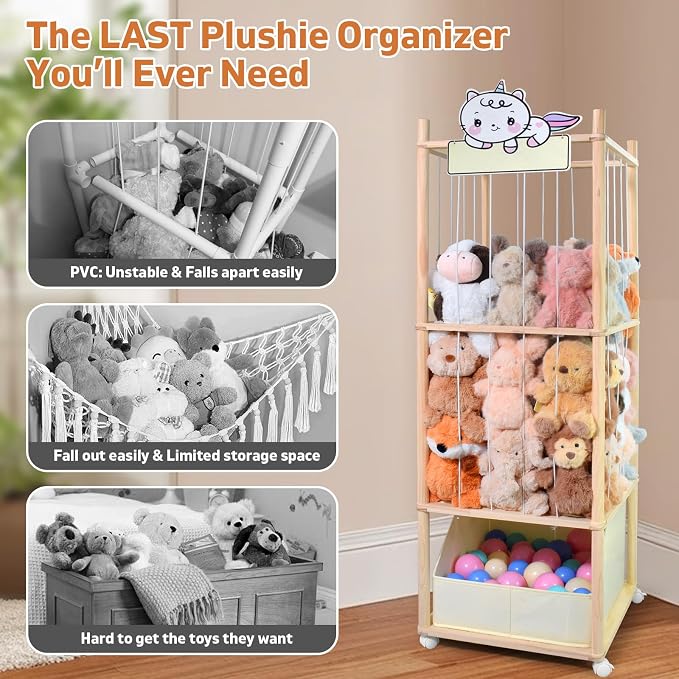 Stuffed Animal Storage with Tiny Toys Tray, Wood Stuffed Animal Zoo Storage - Image 5