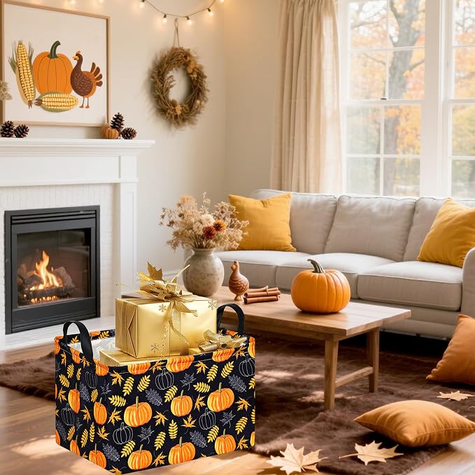 Rectangle Golden Pumpkin Gift Storage Home Shelf Storage Basket Organizer Box - Image 4